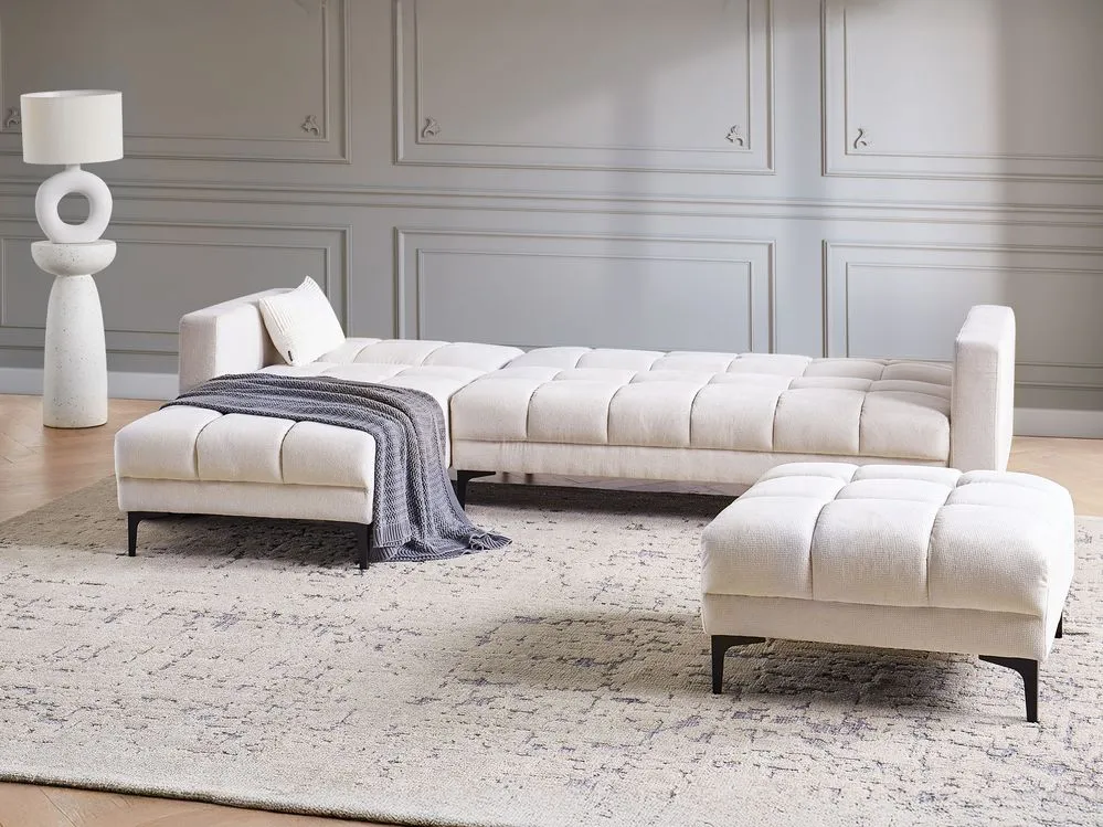 Right Hand Fabric Corner Sofa Bed with Ottoman Off-White ALNES