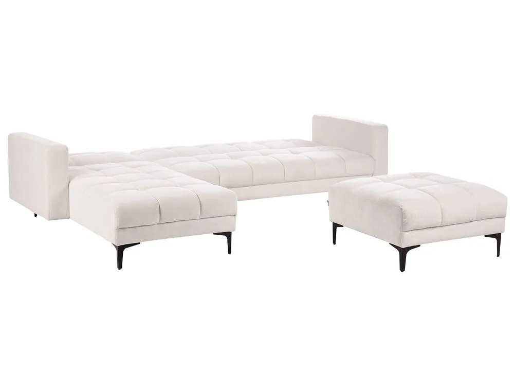 Right Hand Fabric Corner Sofa Bed with Ottoman Off-White ALNES