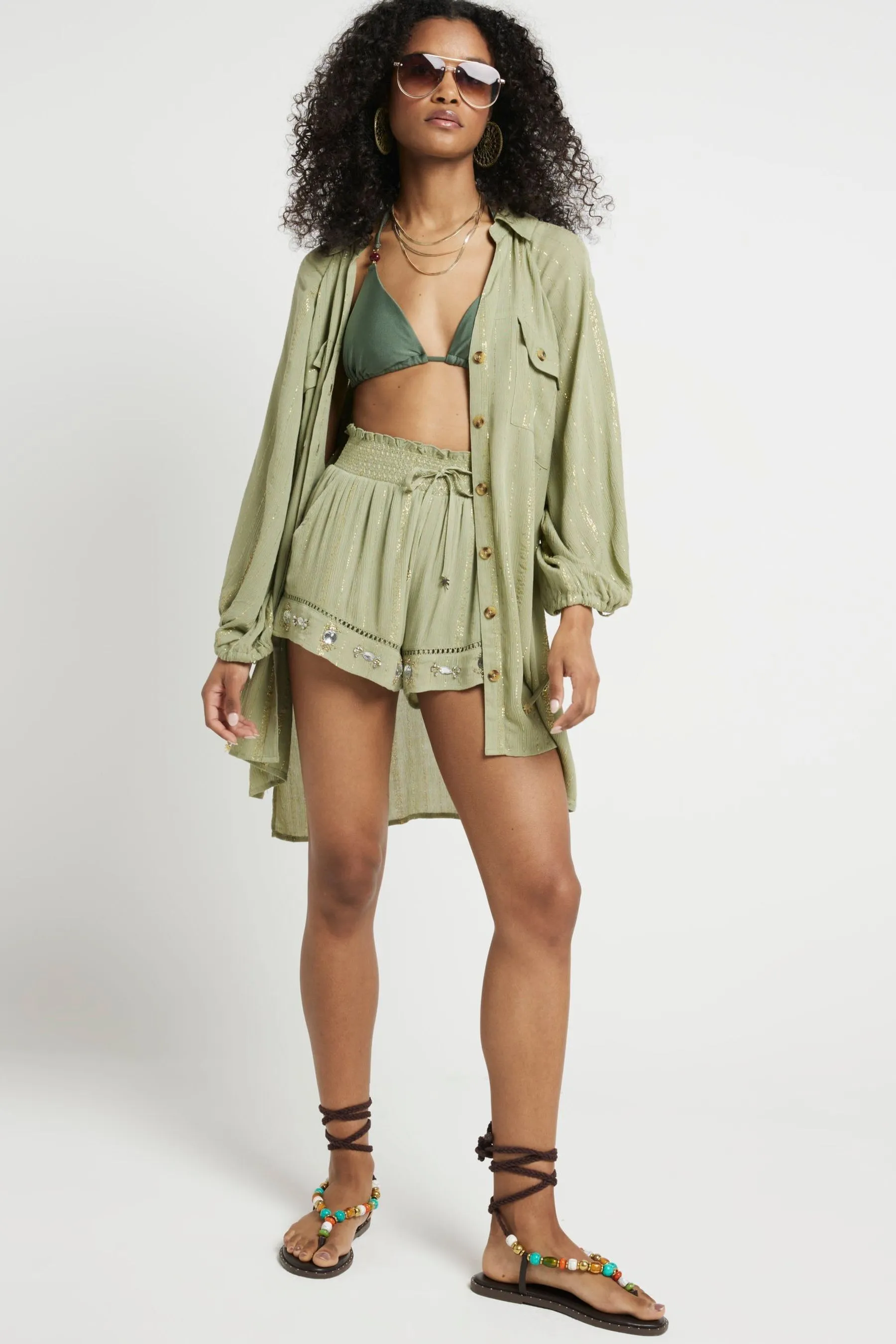 River Island - Camicia oversize Dettagli metallizzati chiaro