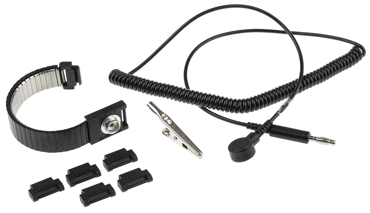 Set di cavi e cinghietta da polso messa a terra ESD RS PRO, Presa 10mm, Bottone 10mm