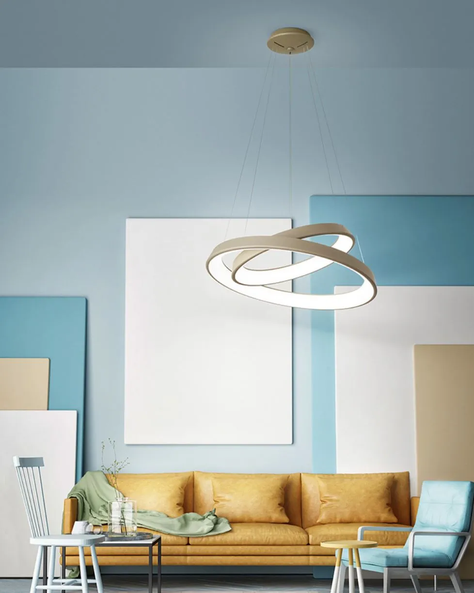 Sospensione Moderna Led 82w Anelli Diodi Doppia 80cm Sabbia Per Soggiorno Affralux