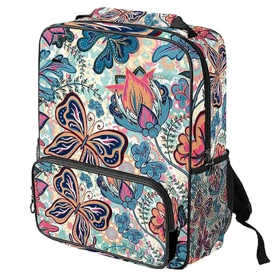 suojapuku Zaino da donna per college,borsa da viaggio zaino classico,Pianta variopinta Farfalla floreale,Zainetto casual leggero