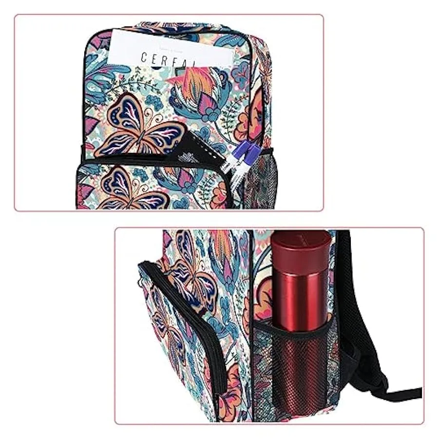 suojapuku Zaino da donna per college,borsa da viaggio zaino classico,Pianta variopinta Farfalla floreale,Zainetto casual leggero