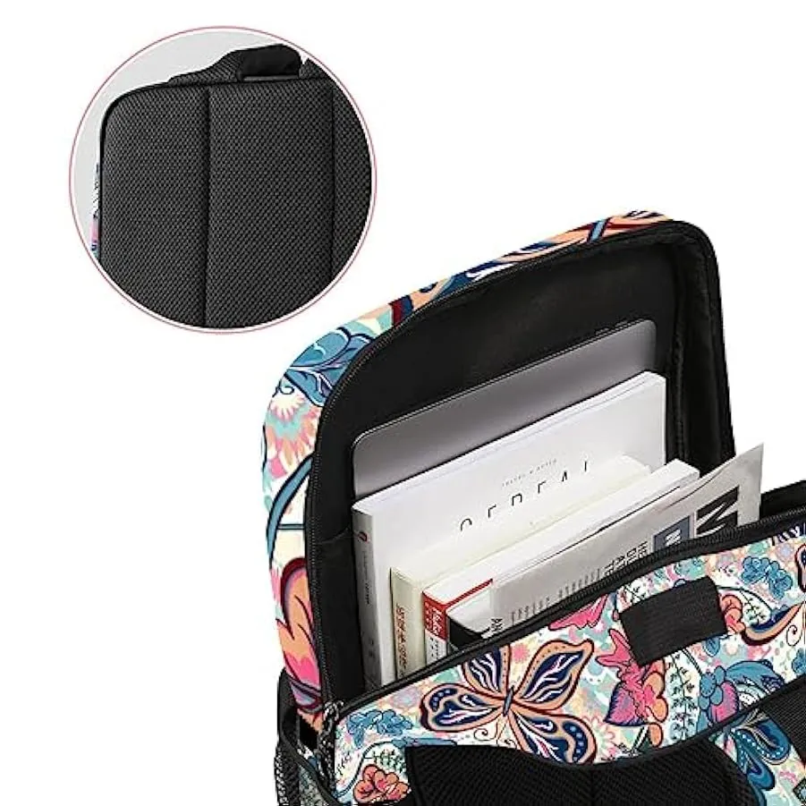 suojapuku Zaino da donna per college,borsa da viaggio zaino classico,Pianta variopinta Farfalla floreale,Zainetto casual leggero