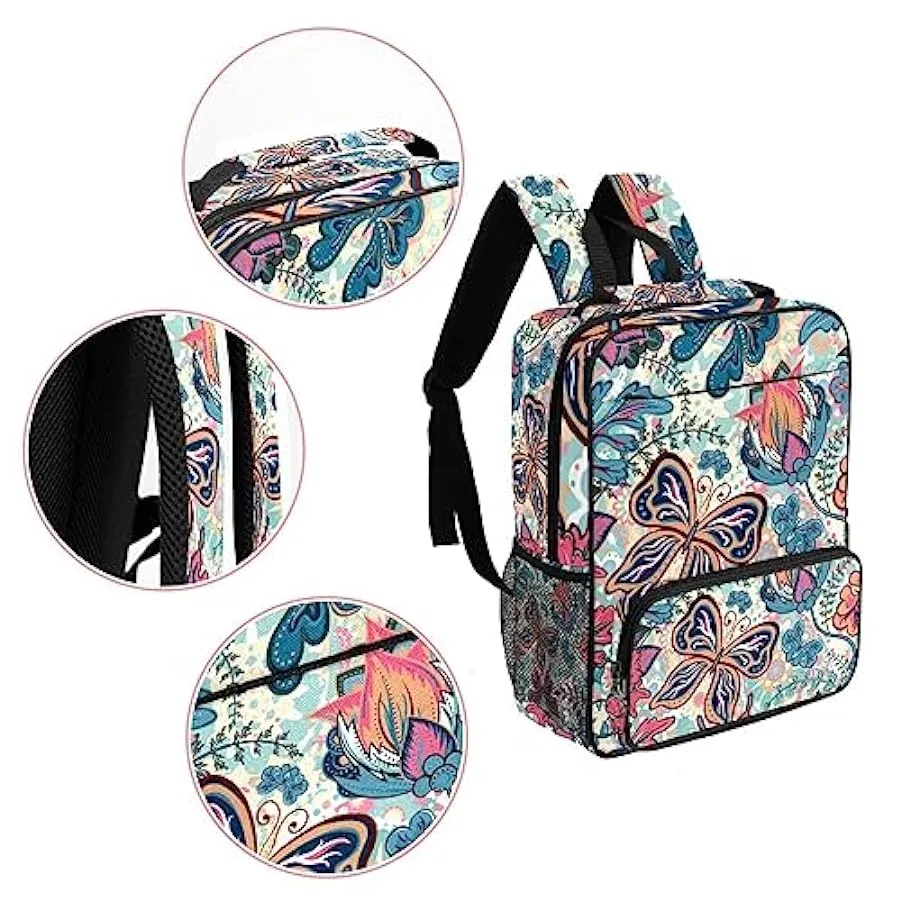 suojapuku Zaino da donna per college,borsa da viaggio zaino classico,Pianta variopinta Farfalla floreale,Zainetto casual leggero