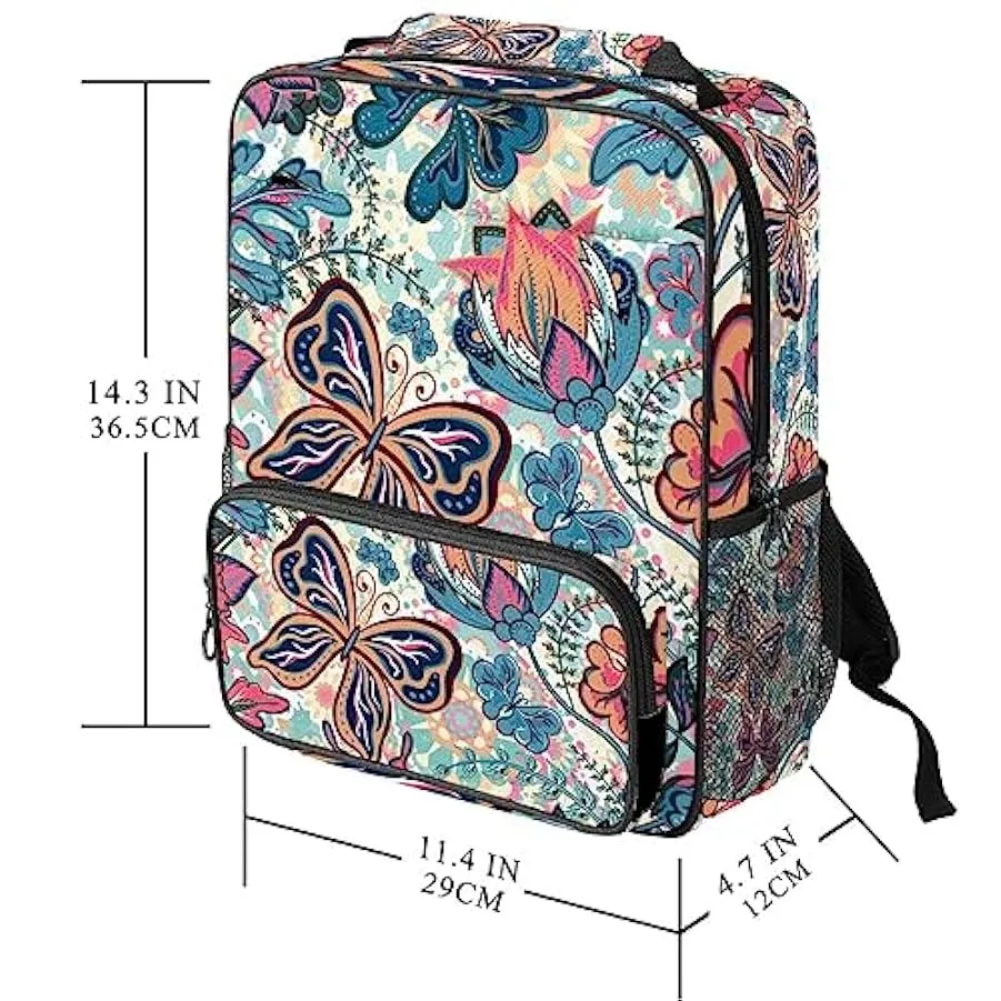 suojapuku Zaino da donna per college,borsa da viaggio zaino classico,Pianta variopinta Farfalla floreale,Zainetto casual leggero