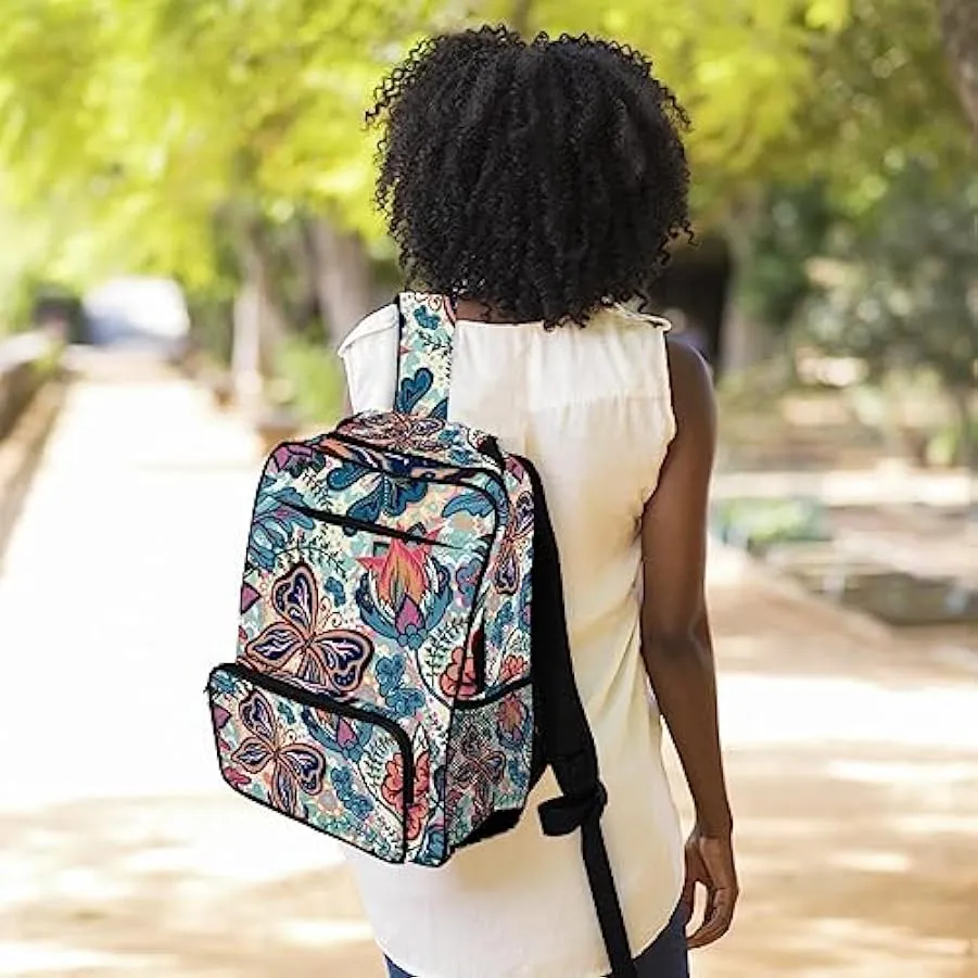 suojapuku Zaino da donna per college,borsa da viaggio zaino classico,Pianta variopinta Farfalla floreale,Zainetto casual leggero