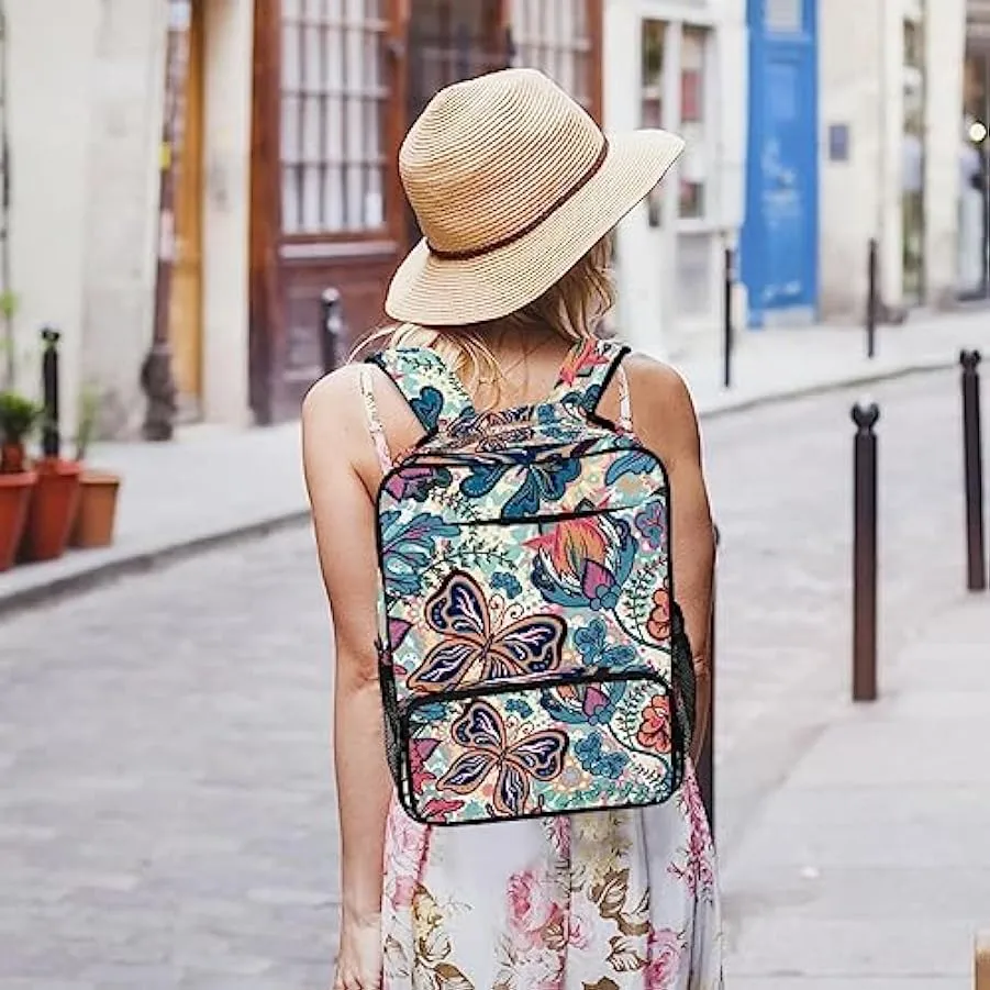 suojapuku Zaino da donna per college,borsa da viaggio zaino classico,Pianta variopinta Farfalla floreale,Zainetto casual leggero