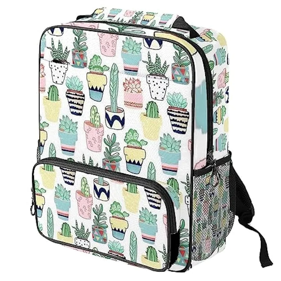 suojapuku Zaino da donna per college,borsa da viaggio zaino classico,Piante succulente colorate cactus,Zainetto casual leggero 2