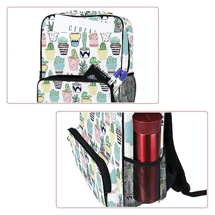 suojapuku Zaino da donna per college,borsa da viaggio zaino classico,Piante succulente colorate cactus,Zainetto casual leggero 2