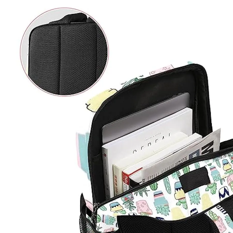 suojapuku Zaino da donna per college,borsa da viaggio zaino classico,Piante succulente colorate cactus,Zainetto casual leggero 2