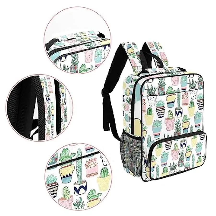suojapuku Zaino da donna per college,borsa da viaggio zaino classico,Piante succulente colorate cactus,Zainetto casual leggero 2
