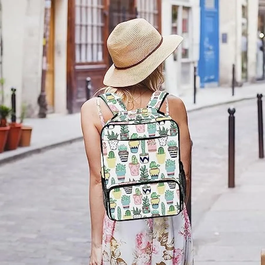 suojapuku Zaino da donna per college,borsa da viaggio zaino classico,Piante succulente colorate cactus,Zainetto casual leggero 2