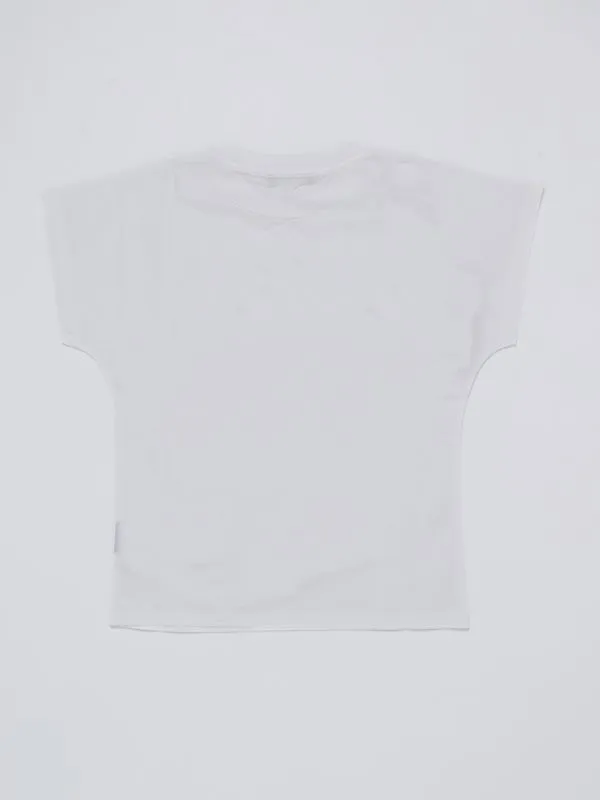 T-shirt bambina Balmain in cotone con logo in borchie Bianco-Oro