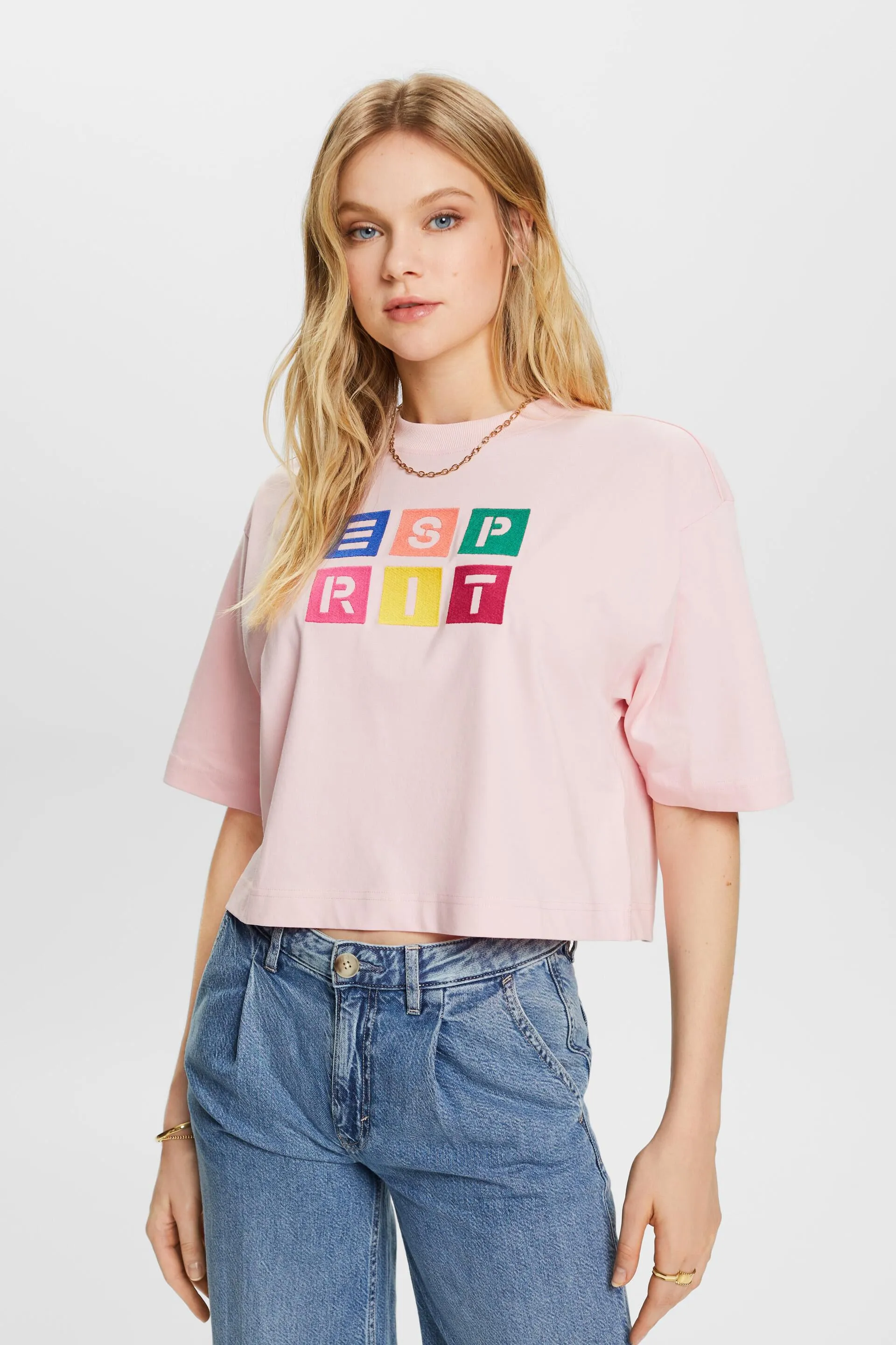 T-shirt in cotone con logo ricamato