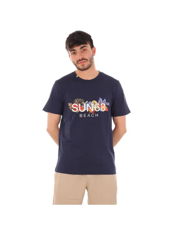 T-shirt in cotone con logo sun68 floreale
