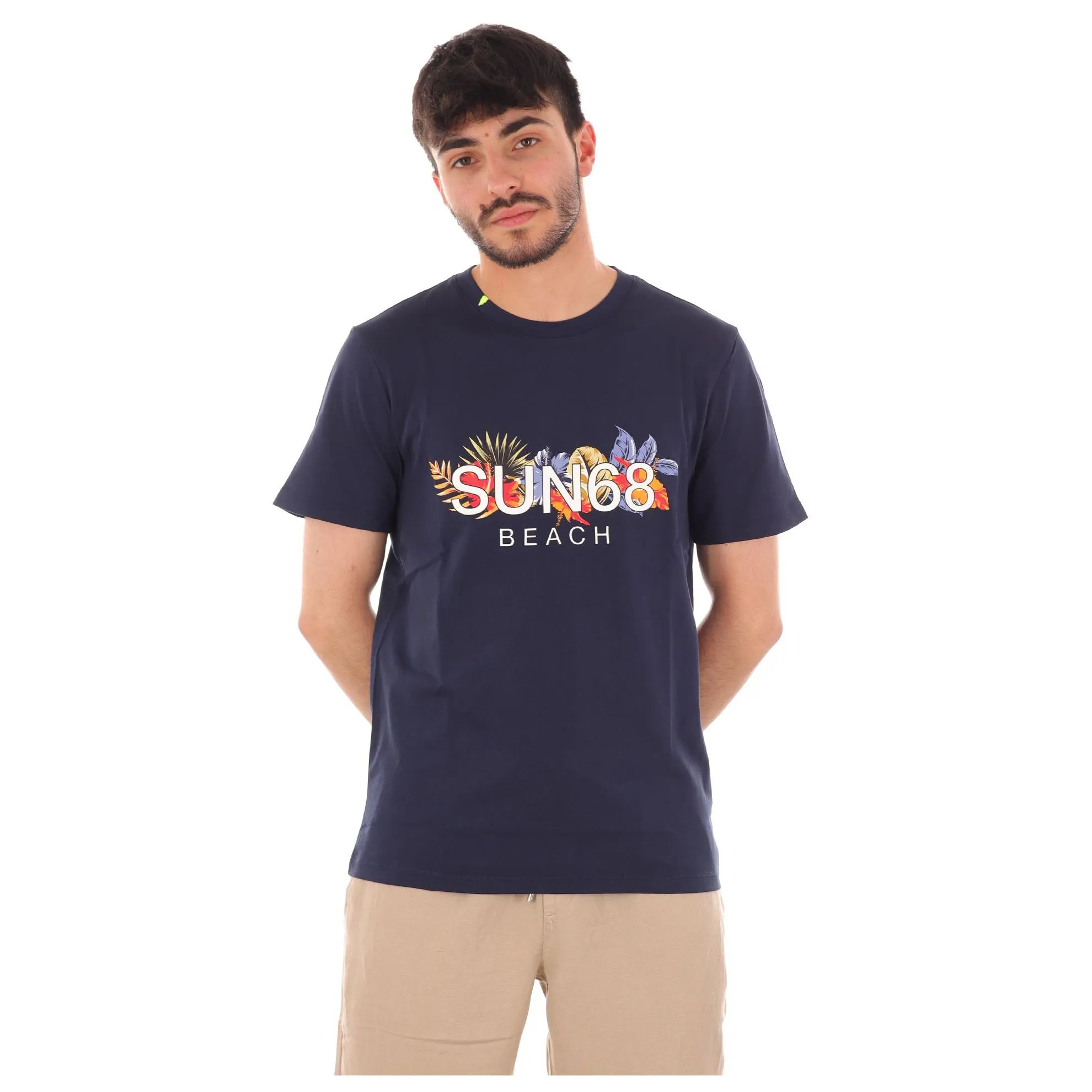 T-shirt in cotone con logo sun68 floreale