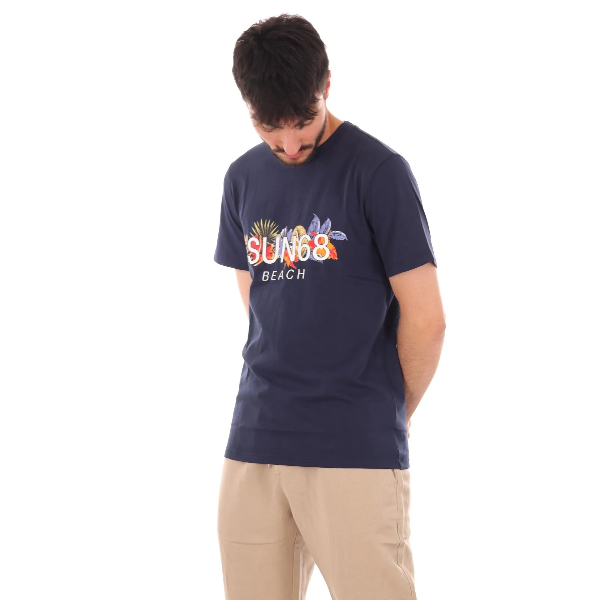 T-shirt in cotone con logo sun68 floreale