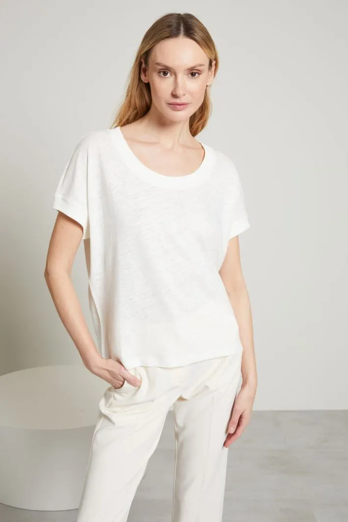 T-shirt in jersey di lino e cotone
