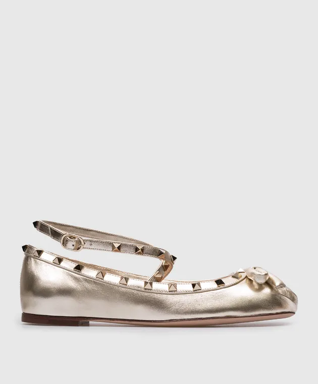 Valentino Ballerine Rockstud in pelle dorata 4W2S0HB6JXH