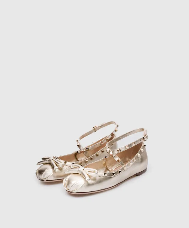 Valentino Ballerine Rockstud in pelle dorata 4W2S0HB6JXH