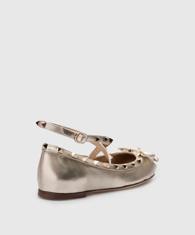 Valentino Ballerine Rockstud in pelle dorata 4W2S0HB6JXH