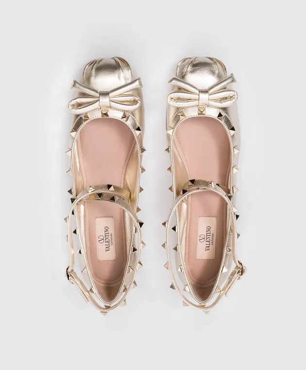 Valentino Ballerine Rockstud in pelle dorata 4W2S0HB6JXH