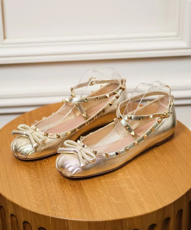 Valentino Ballerine Rockstud in pelle dorata 4W2S0HB6JXH