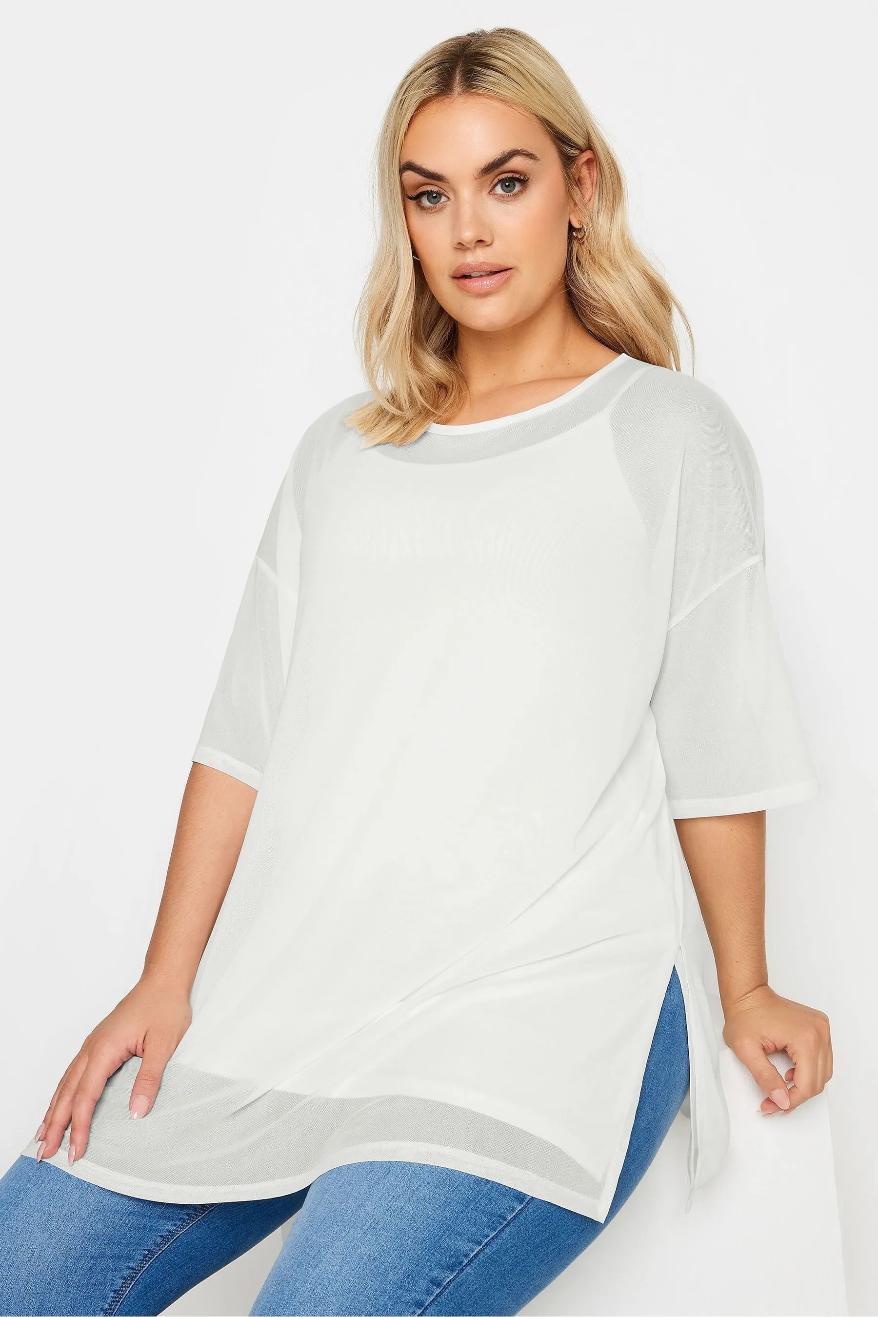 Yours Curve - Marrone - Top oversize in rete beige