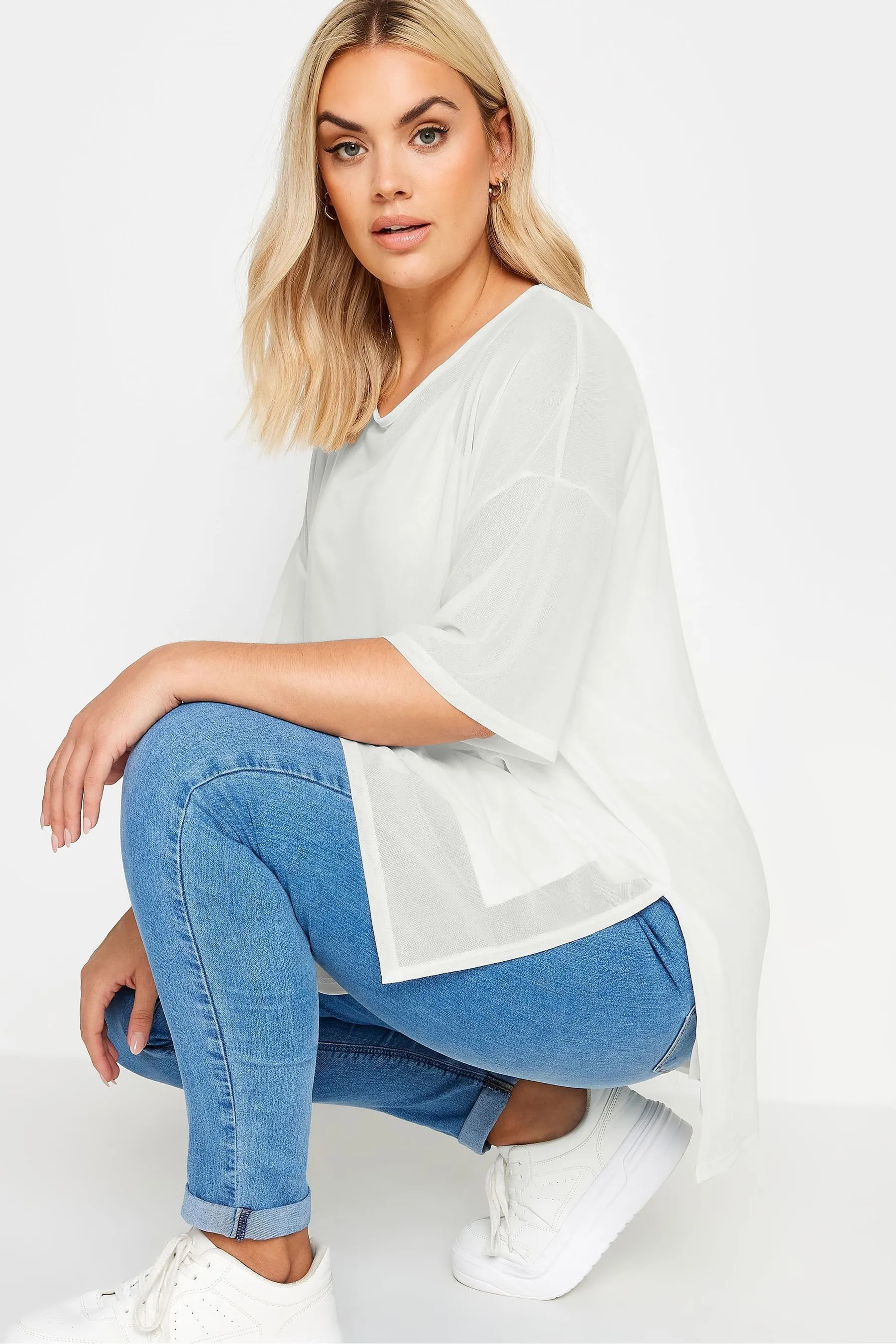 Yours Curve - Marrone - Top oversize in rete beige