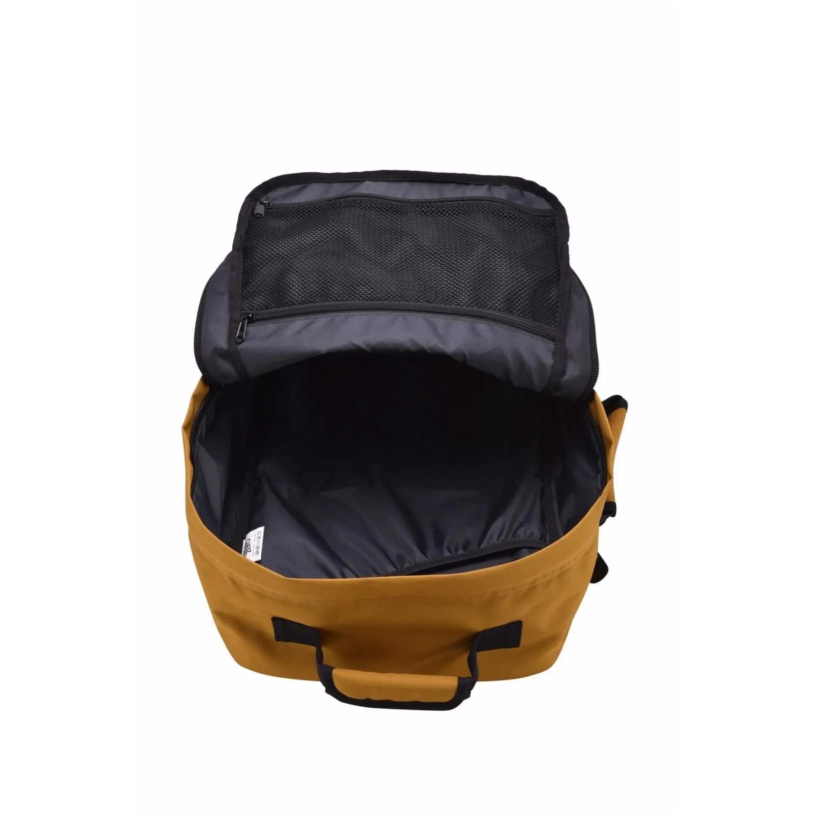 Zaino arancione da viaggio 36L con zip e cinghie di compressione