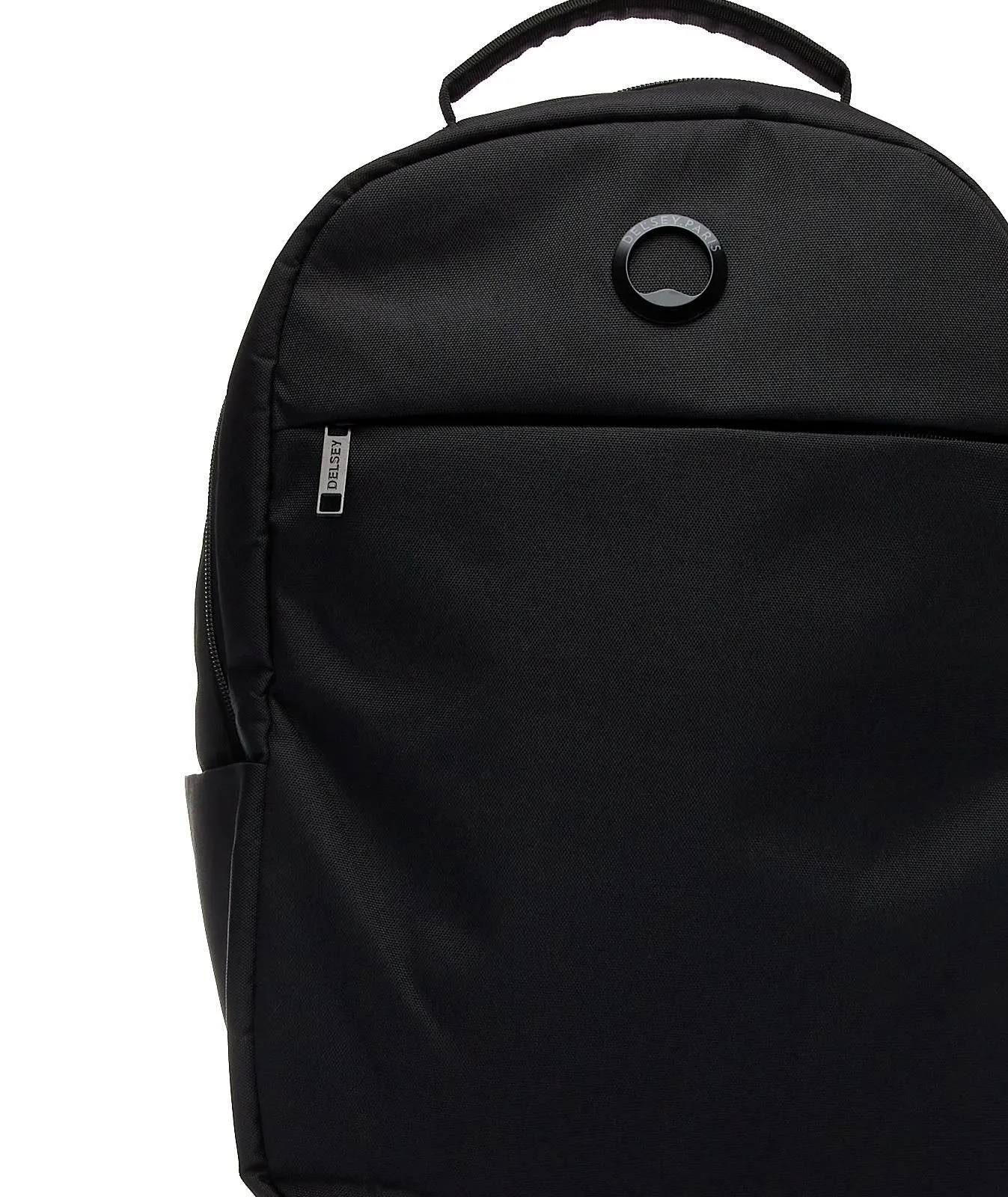 Zaino nero da viaggio con logo e tasca esterna