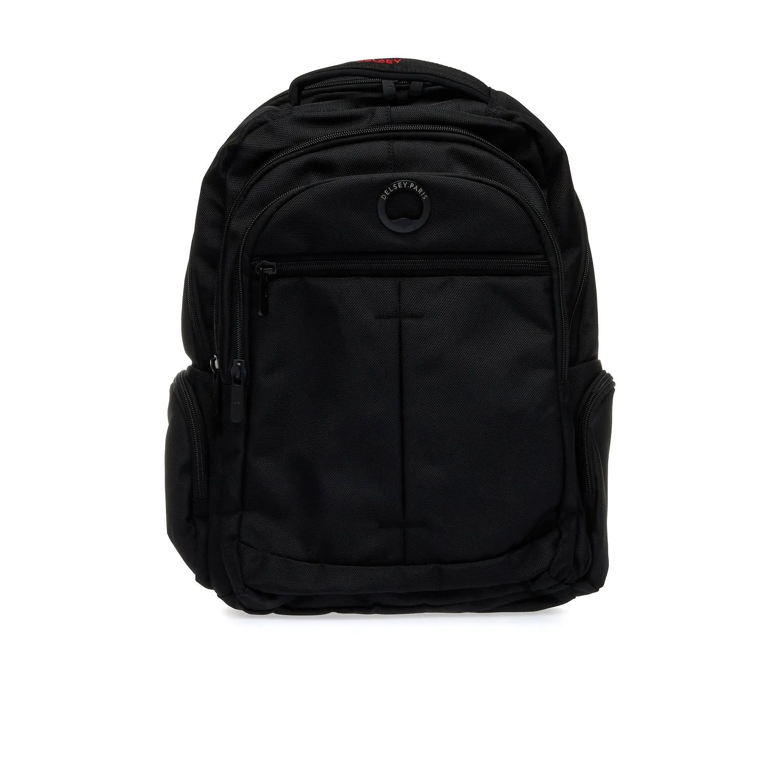 Zaino nero da viaggio con tasche esterne e laterali
