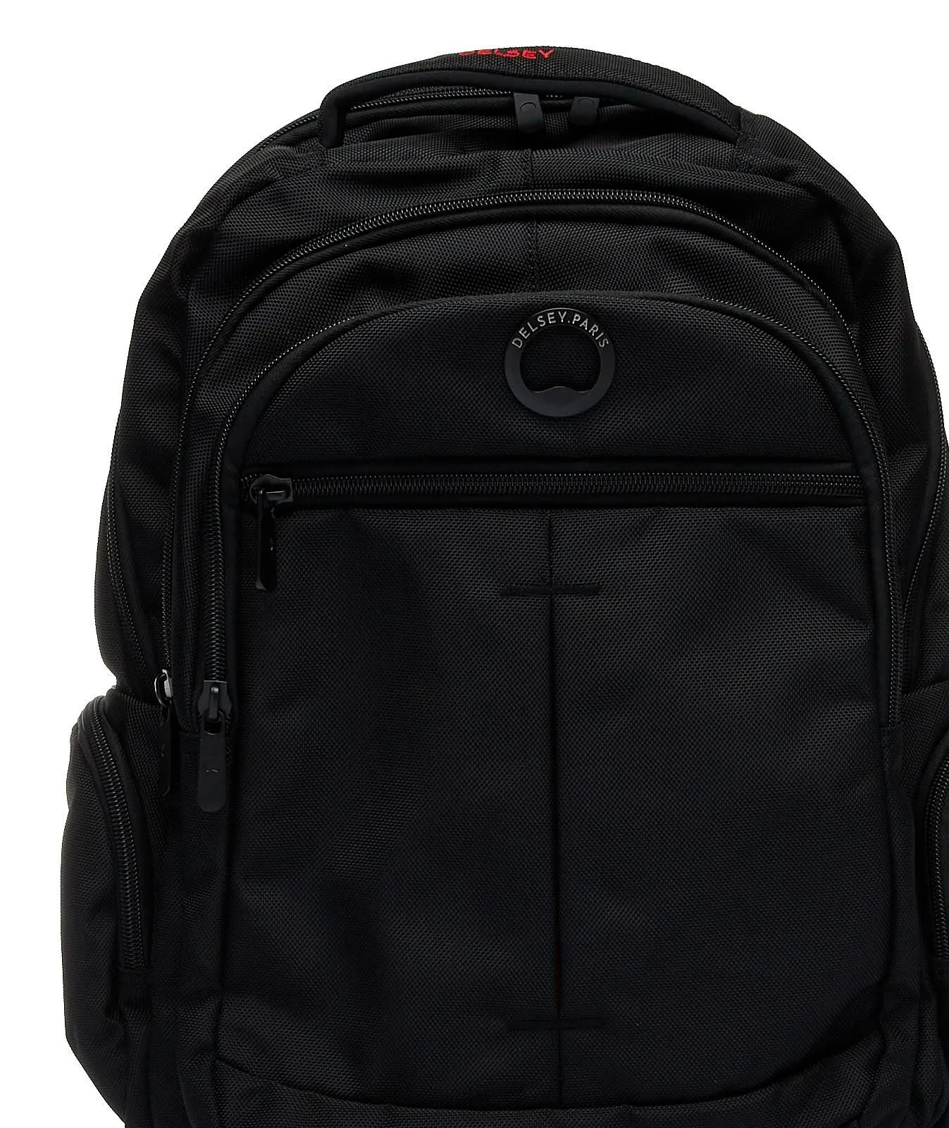 Zaino nero da viaggio con tasche esterne e laterali
